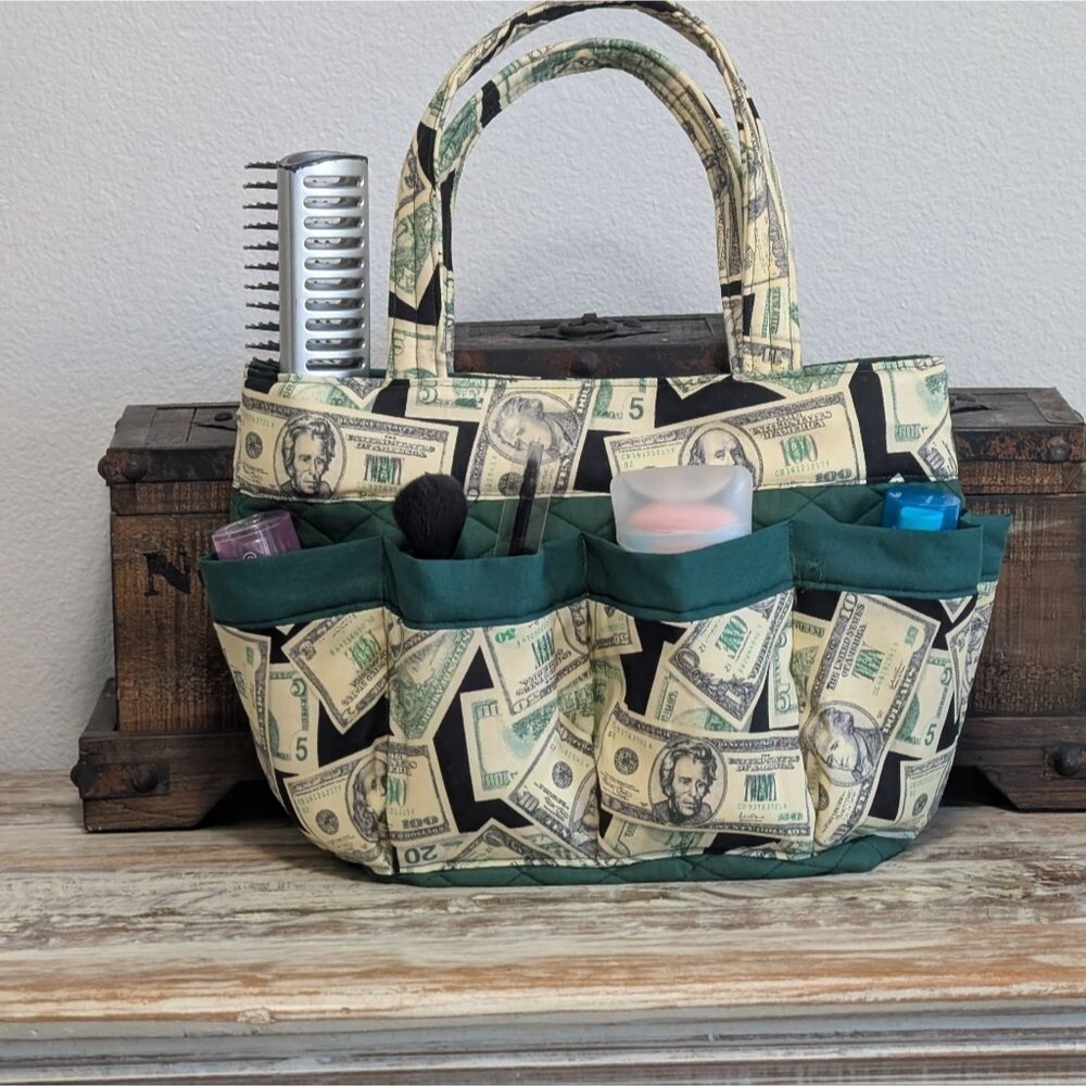 Hand Crafted Money Print Tote/Organizer/Bingo/ Craft Bag
